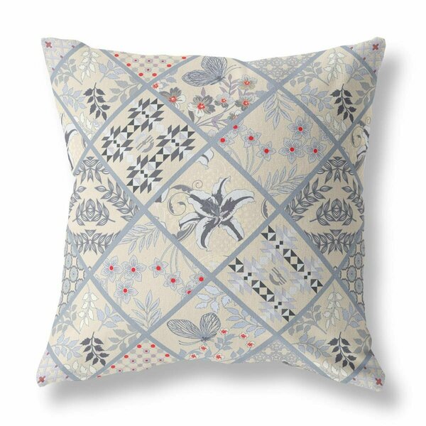Palacedesigns 16 in. Cream & Gray Patch Indoor & Outdoor Throw Pillow PA3095540